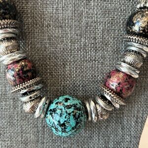 Silver and Turquoise Beaded Necklace
